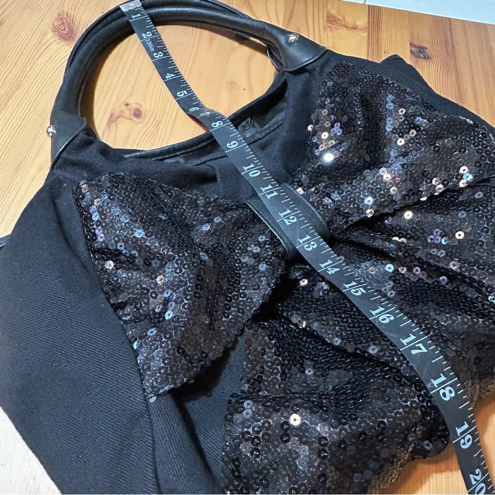 Olsenboye Black Shoulder Bag Y2K Sparkly Hobo Sequins Two Handle Canvas Tote - Picture 8 of 11